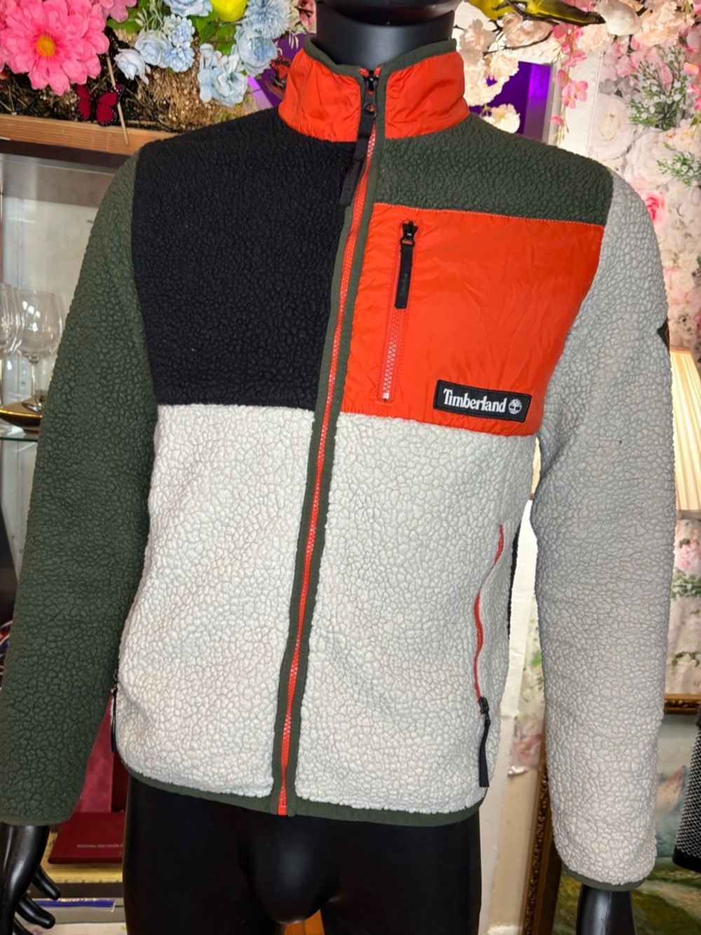 Timberland Colorblock Sherpa Jacket - Orange, Olive, Black, Cream